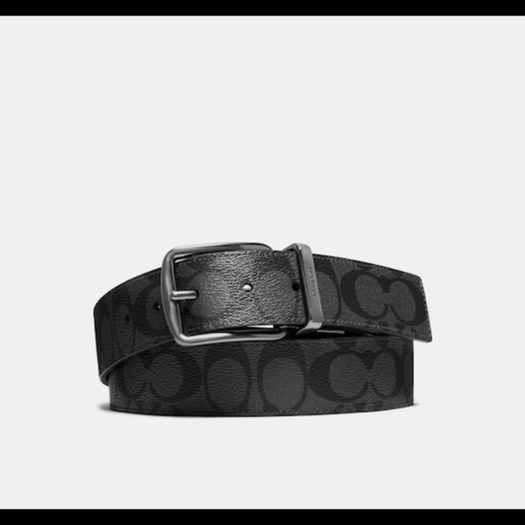 Coach Wide Harness Cut To Size Reversible Belt Signature Canvas Charcoal/Black - Picture 3 of 4